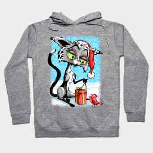 Happy Cat and Bird with Christmas Gift Hoodie